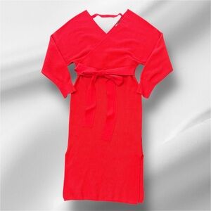Cherfly Red Sweater Dress with Belt
